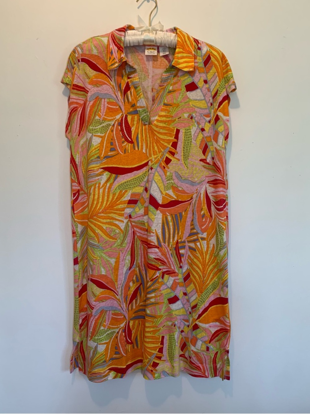 C&C California Linen Blend Dress Medium Beachy Tropical